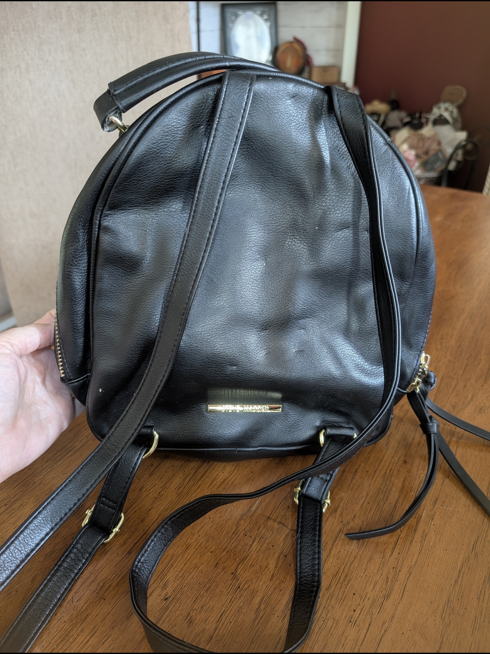 Black Leather Backpack Purse - Steve Madden